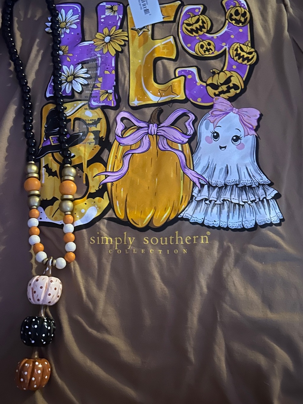 New Simply Southern Boo Fall Halloween Shirt Necklace Size XXL 2XL